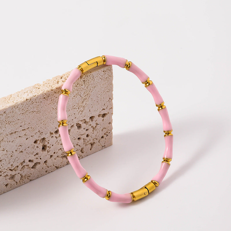 Wholesale Drip Oil Titanium Steel Premium Multi Color Bamboo Knot Niche Trendy Stainless Steel Gold Plated Bracelet